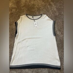 White Sleeveless Top with Black Trim